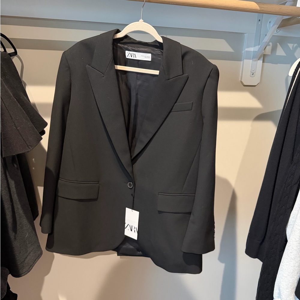 Zara Women Black Single-Button Tailored Blazer — XL NWT